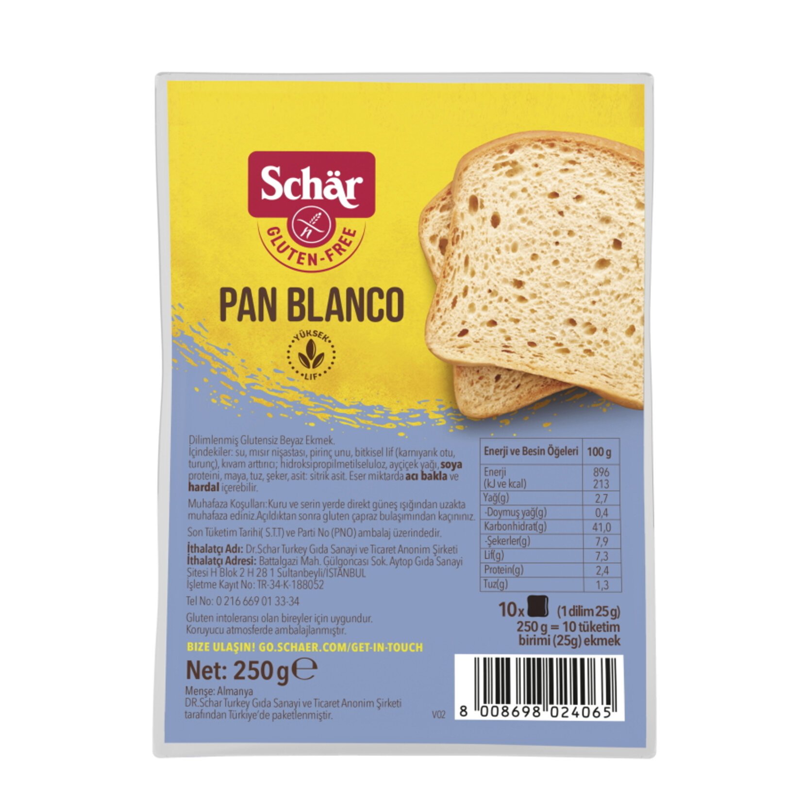 Schar Pan Blanco Dilimli Ekmek 250 Gr