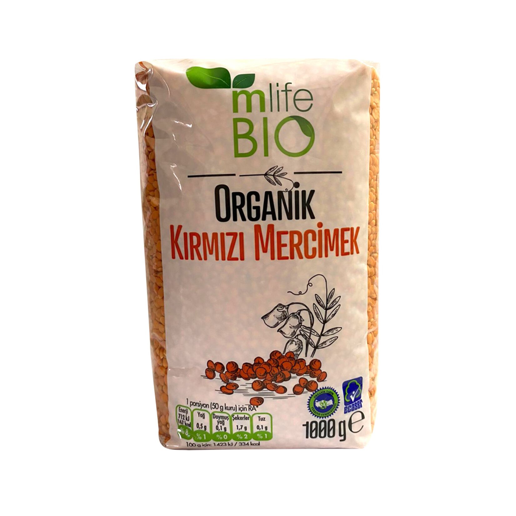 M Life Bio Organik Kırmızı Mercimek 1000 Gr