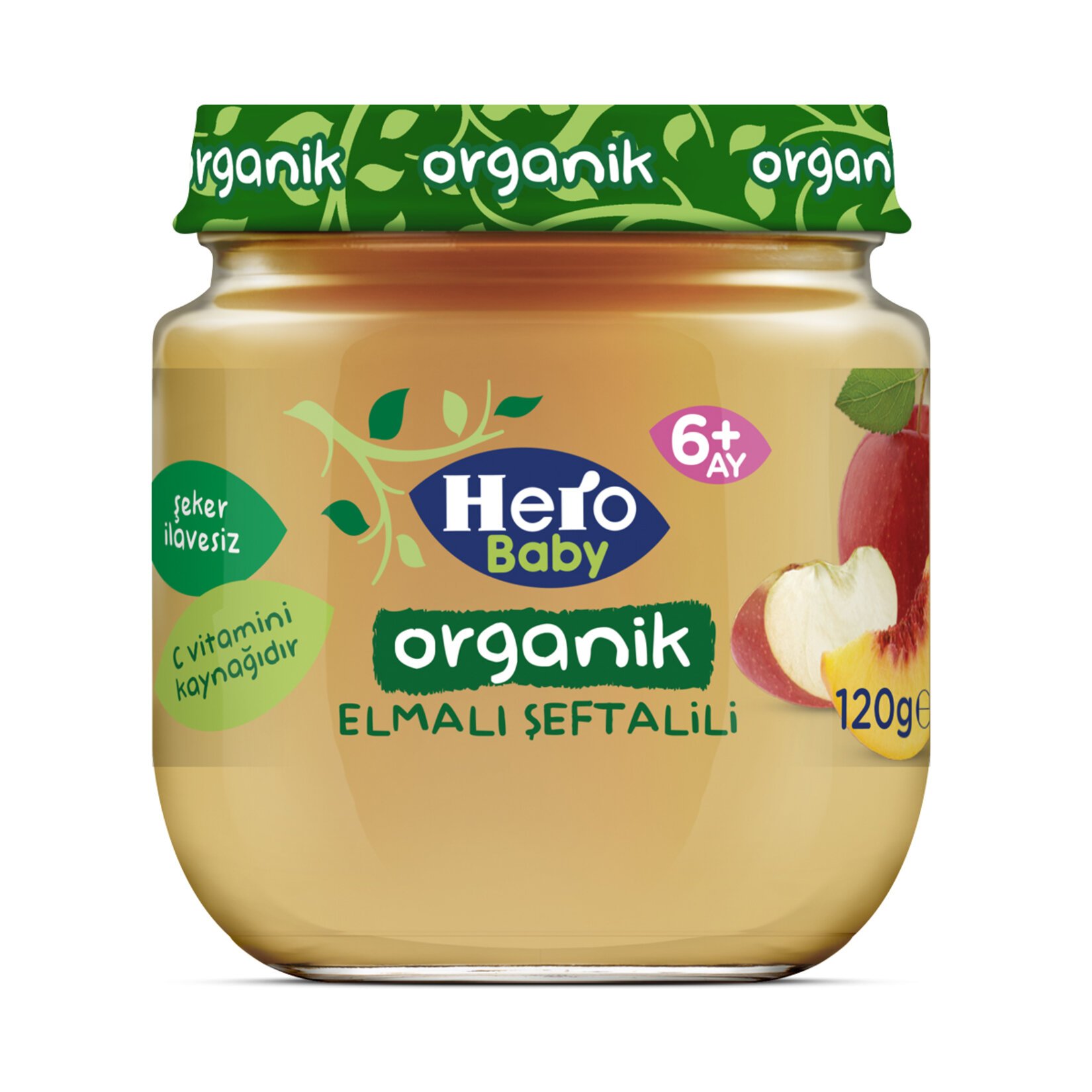 Hero Baby Organik Elma Şeftali Püreli Kavanoz Mama 120 Gr