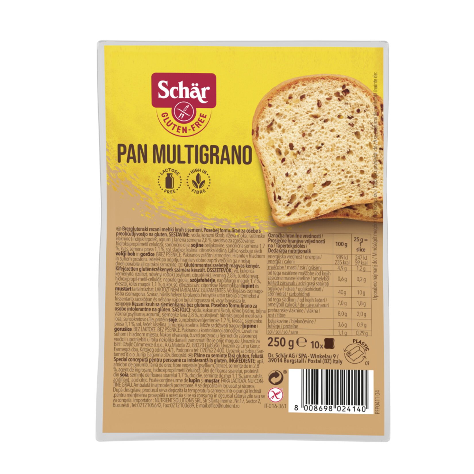 Schar Pan Multigrano Glutensiz Ekmek 250 Gr